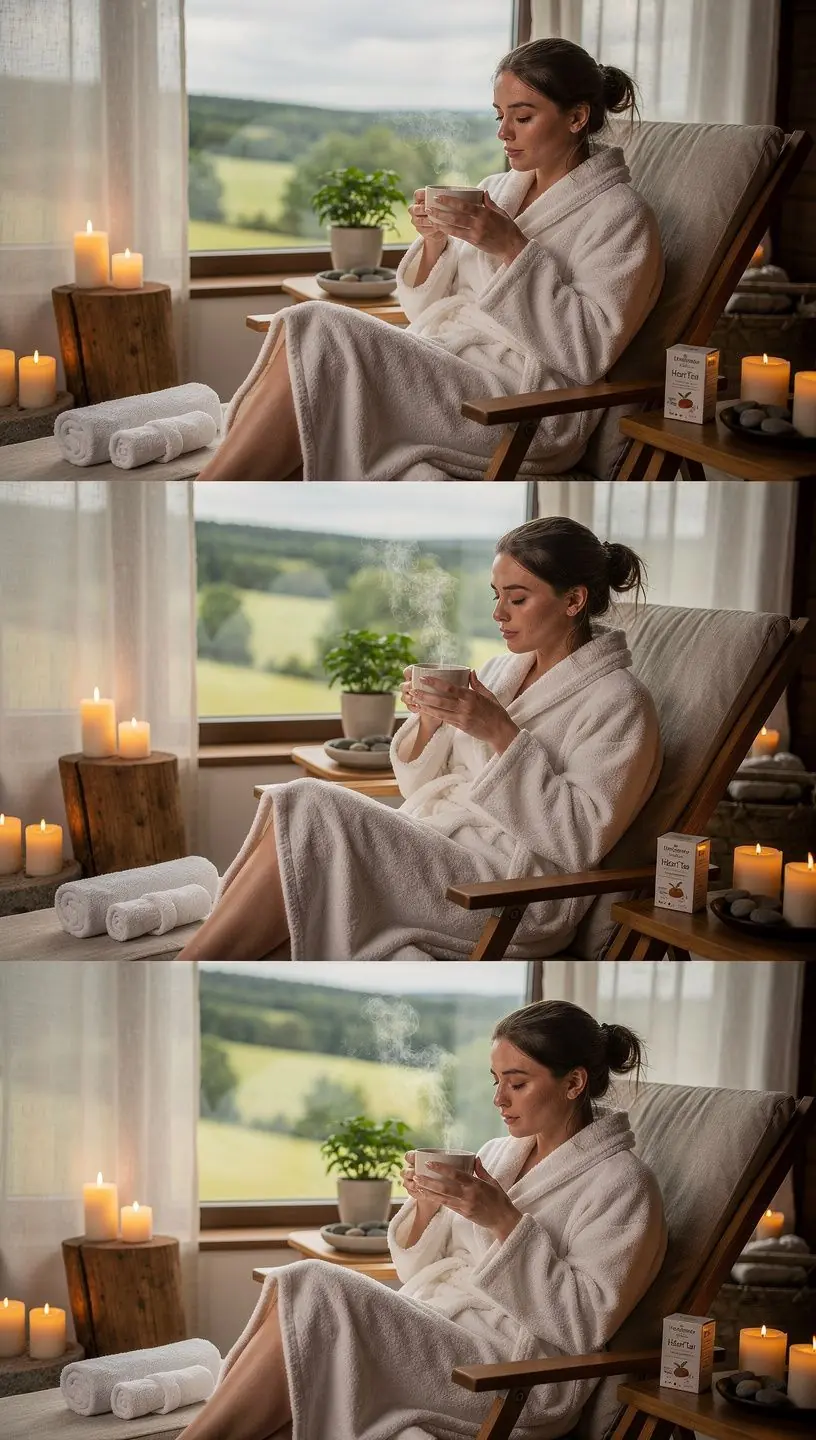 Sveiko gyvenimo būdo elementai: arbata, vaisiai ir daržovės ant stalo.