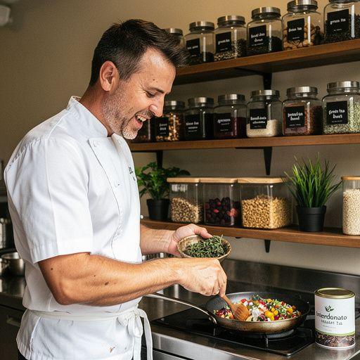 Pakuotė su Interdonato širdies arbata, nurodanti sveikatingumo naudą.